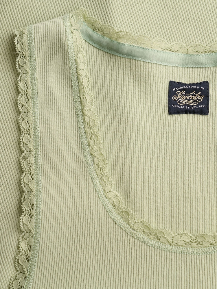 SUPERDRY Green Vintage Lace Trim Vest - Image 7 of 7