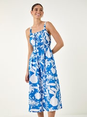 Roman Blue Shirred Strappy Dress - Image 2 of 4