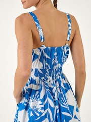 Roman Blue Shirred Strappy Dress - Image 4 of 4