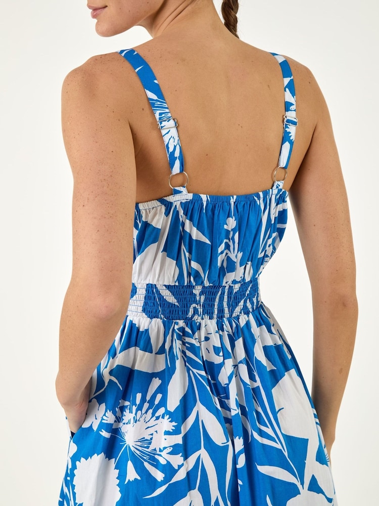 Roman Blue Shirred Strappy Dress - Image 4 of 4 Roman Blue Shirred Strappy Dress - Image 4 of 4