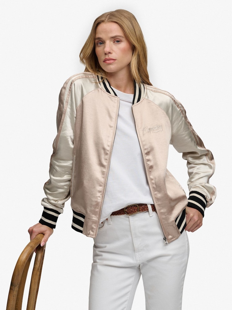 SUPERDRY Nude Suikajan Embroidered Bomber Jacket - Image 1 of 8