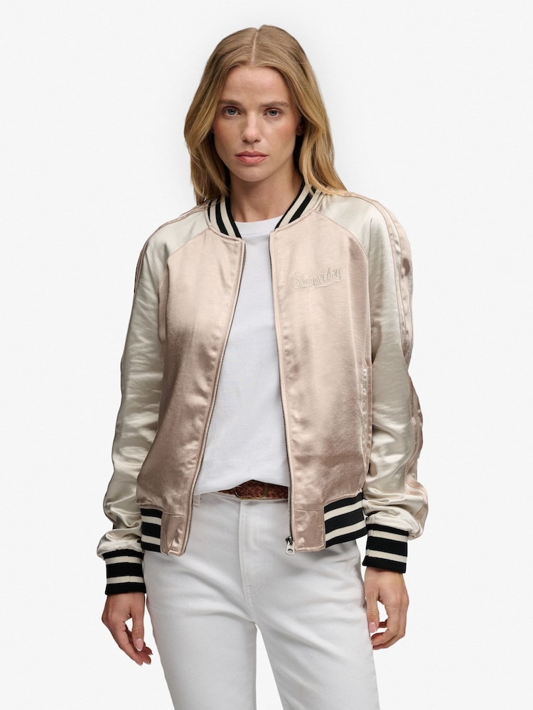 SUPERDRY Nude Suikajan Embroidered Bomber Jacket - Image 2 of 8