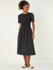 Roman Black Shirred Waist Midi Dress - Image 1 of 4