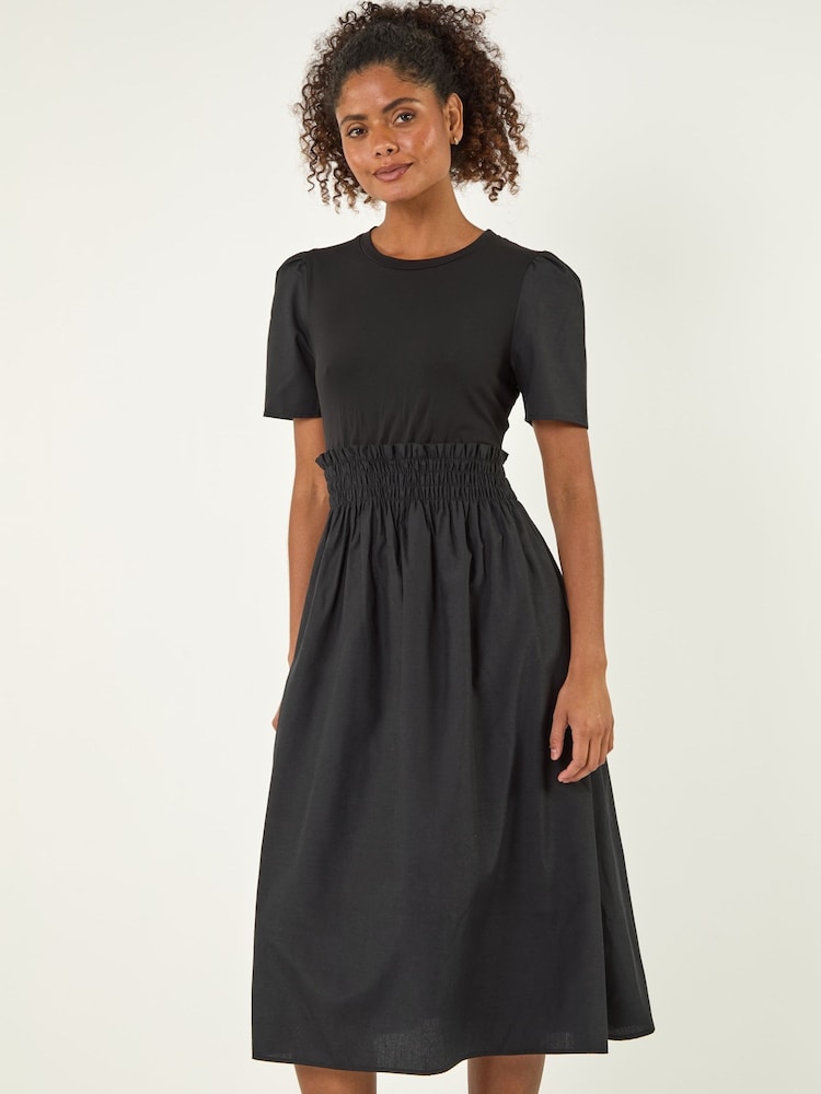 Roman Black Shirred Waist Midi Dress - Image 2 of 4