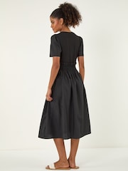 Roman Black Shirred Waist Midi Dress - Image 3 of 4