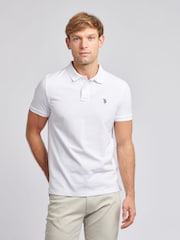 U.S. Polo Assn. White Regular Fit Pique 100% Cotton Polo Shirt - Image 1 of 8