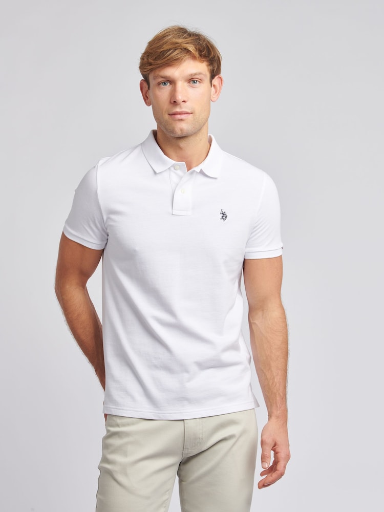 U.S. Polo Assn. White Regular Fit Pique 100% Cotton Polo Shirt - Image 1 of 8