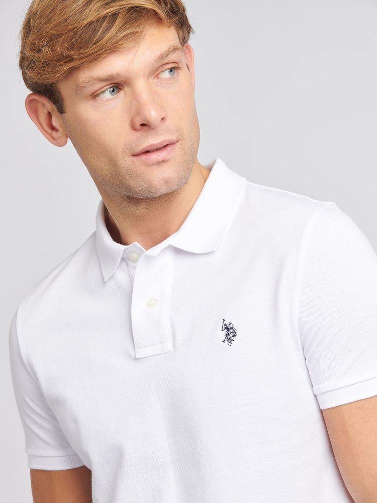 U.S. Polo Assn. White Regular Fit Pique 100% Cotton Polo Shirt - Image 4 of 8