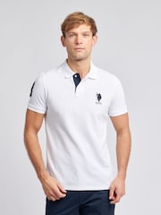U.S. Polo Assn. White Regular Fit Mens Player 3 Pique 100% Cotton Polo Shirt - Image 1 of 7