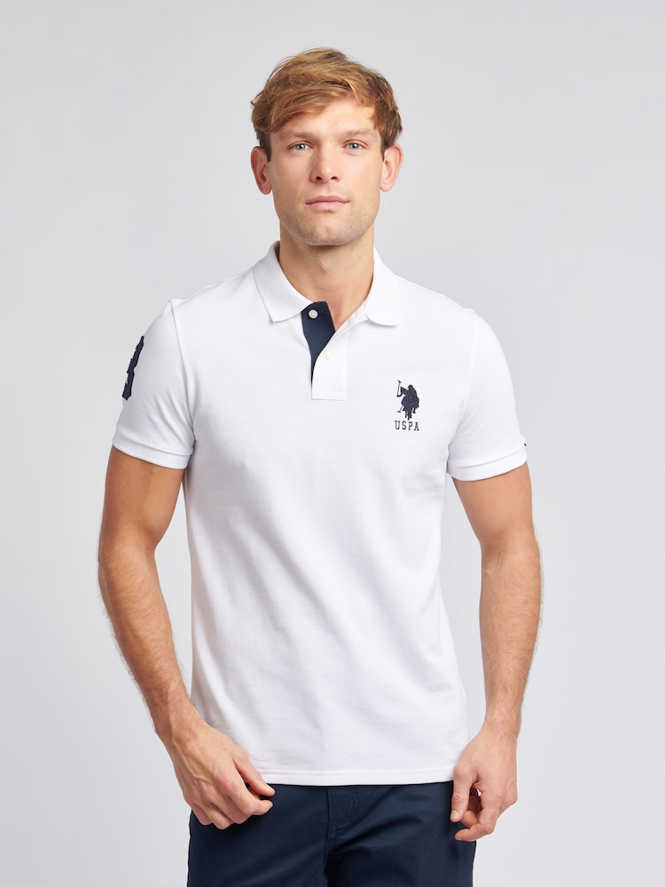 U.S. Polo Assn. White Regular Fit Mens Player 3 Pique 100% Cotton Polo Shirt - Image 1 of 7