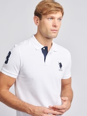 U.S. Polo Assn. White Regular Fit Mens Player 3 Pique 100% Cotton Polo Shirt - Image 4 of 7