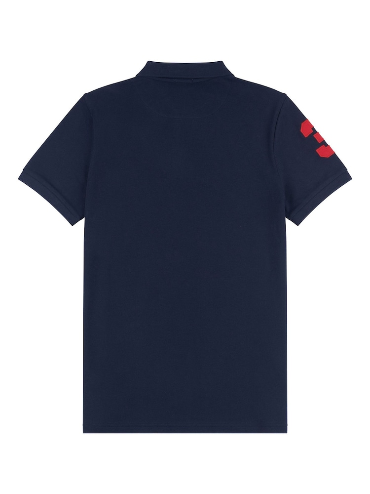 U.S. Polo Assn. Navy Blue Regular Fit Mens Player 3 Pique 100% Cotton Polo Shirt - Image 6 of 8