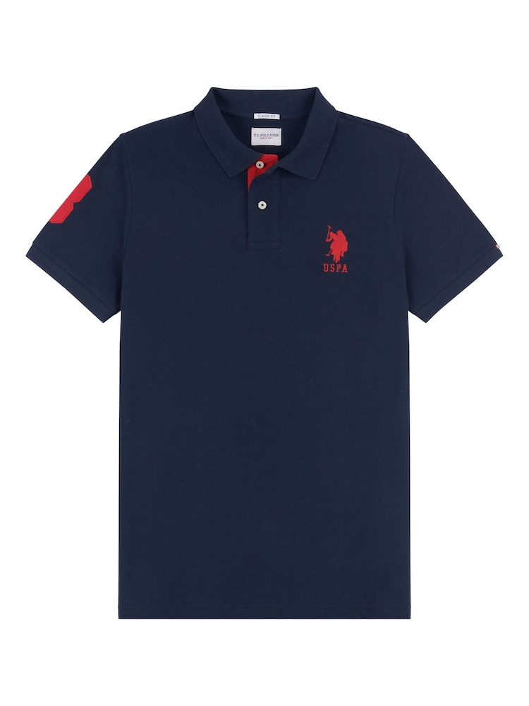 U.S. Polo Assn. Navy Blue Regular Fit Mens Player 3 Pique 100% Cotton Polo Shirt - Image 7 of 8