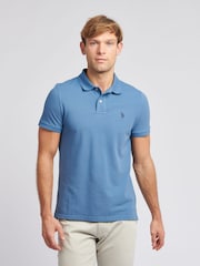 U.S. Polo Assn. Blue Regular Fit Pique 100% Cotton Polo Shirt - Image 1 of 8