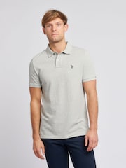 U.S. Polo Assn. Grey Regular Fit Pique 100% Cotton Polo Shirt - Image 1 of 9