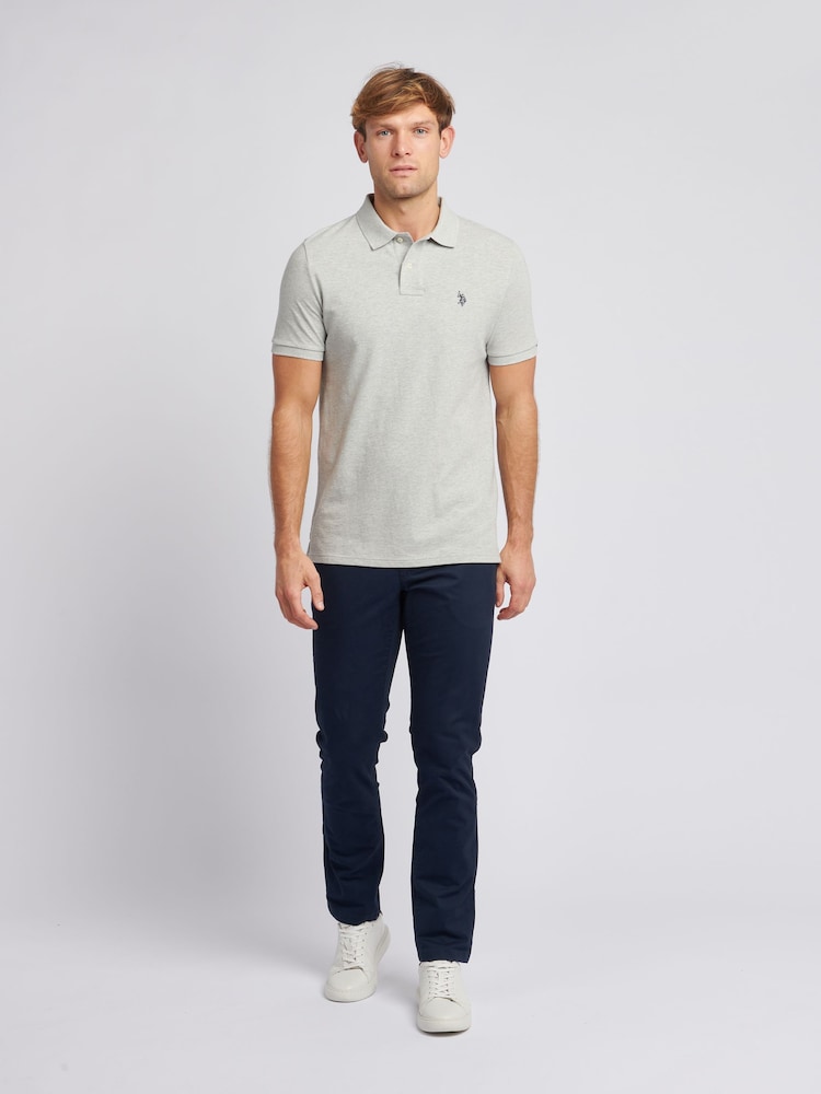 U.S. Polo Assn. Grey Regular Fit Pique 100% Cotton Polo Shirt - Image 3 of 9