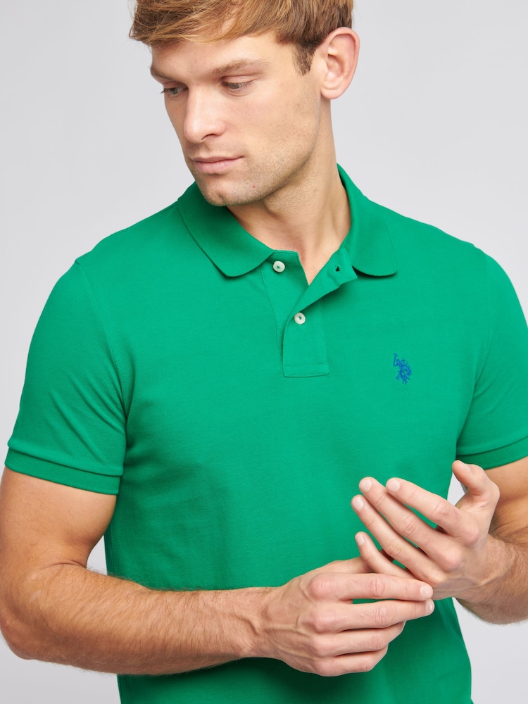 U.S. Polo Assn. Green Regular Fit Pique 100% Cotton Polo Shirt - Image 4 of 8