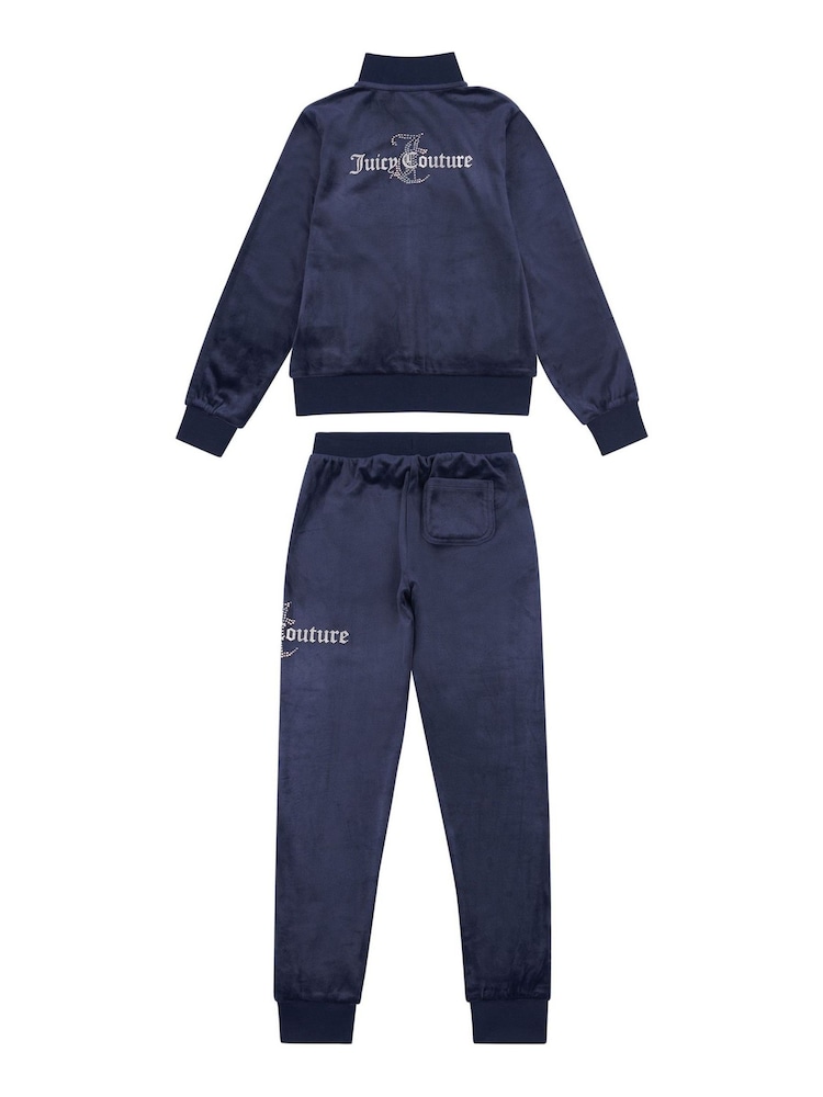 Juicy Couture Blue Slim Diamanté Zip Through Track Top and Joggers Set - Image 2 of 5