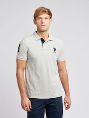 رمادي - U.S. Polo Assn. Regular Fit Mens Player 3 Pique 100% Cotton Polo Shirt - صورة 1 من 9