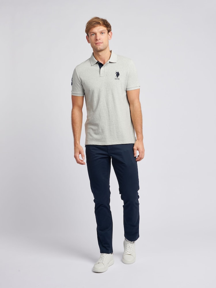 U.S. Polo Assn. Grey Regular Fit Mens Player 3 Pique 100% Cotton Polo Shirt - Image 3 of 9