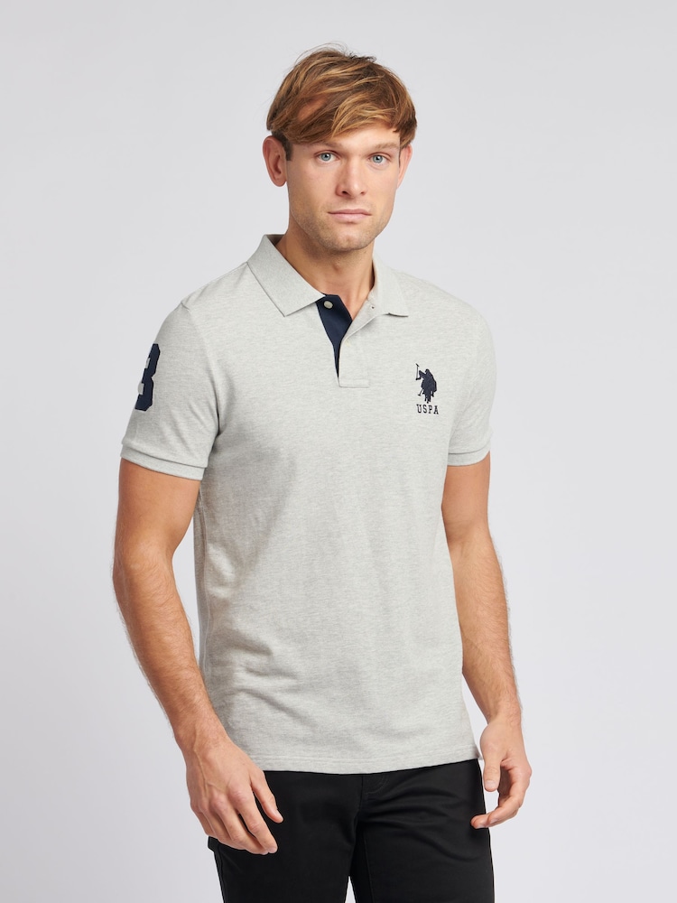 U.S. Polo Assn. Grey Regular Fit Mens Player 3 Pique 100% Cotton Polo Shirt - Image 4 of 9