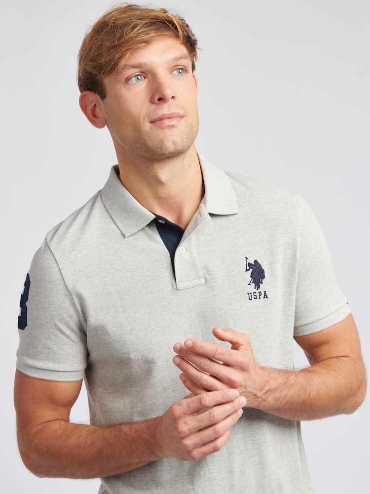 U.S. Polo Assn. Grey Regular Fit Mens Player 3 Pique 100% Cotton Polo Shirt - Image 5 of 9
