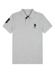 رمادي - U.S. Polo Assn. Regular Fit Mens Player 3 Pique 100% Cotton Polo Shirt - صورة 7 من 9