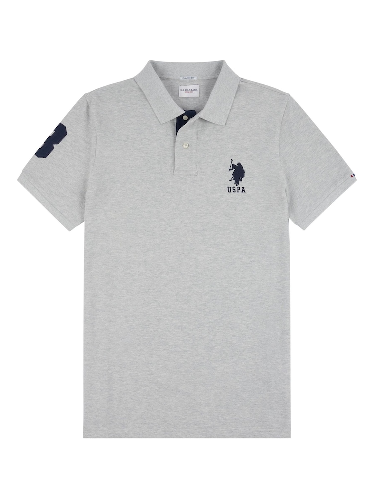 U.S. Polo Assn. Grey Regular Fit Mens Player 3 Pique 100% Cotton Polo Shirt - Image 7 of 9