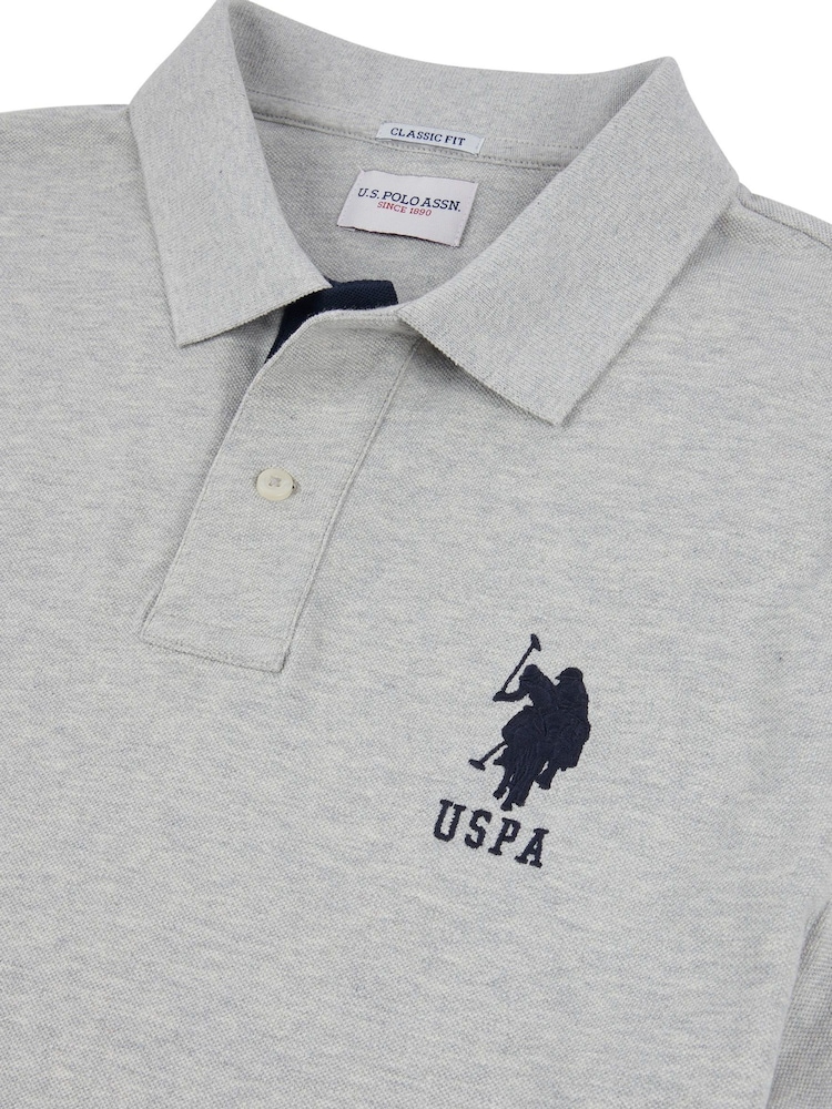 رمادي - U.S. Polo Assn. Regular Fit Mens Player 3 Pique 100% Cotton Polo Shirt - صورة 9 من 9