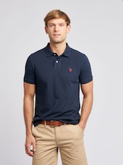 U.S. Polo Assn. Navy Blue Regular Fit Pique 100% Cotton Polo Shirt - Image 1 of 9