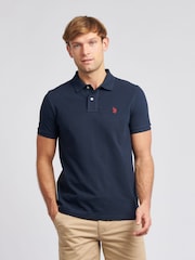 U.S. Polo Assn. Navy Blue Regular Fit Pique 100% Cotton Polo Shirt - Image 3 of 9