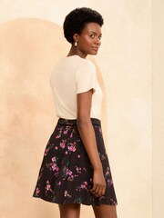 Love & Roses Black Floral Printed Lace Trim Mini Skirt - Image 3 of 4