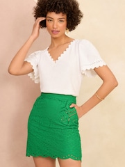 Love & Roses Green Broderie Mini Skirt - Image 1 of 4