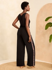 Love & Roses Black Animal Wide Leg Lightweight Side Trim Wide Leg Trousers - Image 3 of 4