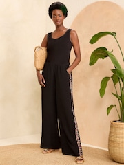 Love & Roses Black Animal Wide Leg Lightweight Side Trim Wide Leg Trousers - Image 4 of 4