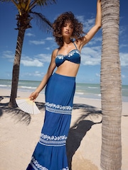 Blau - Love & Roses Gestufter Maxirock mit Stickerei - Bild 1 von 4