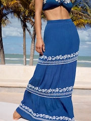 Blau - Love & Roses Gestufter Maxirock mit Stickerei - Bild 2 von 4