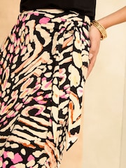 Love & Roses Black and Pink Animal Printed Jersey Midi Skirt - Image 2 of 4