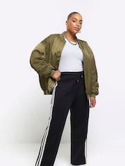 River Island Black Plus Casual Black Wide Leg Side Stripe Joggers - Image 1 of 1