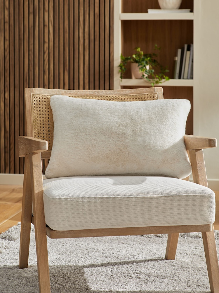 Ivory 40 x 59cm Plush Faux Fur Cushion - Image 1 of 4