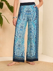 Love & Roses Blue Paisley Printed Belted Wide Leg Trousers - Image 1 of 4