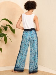 Love & Roses Blue Paisley Printed Belted Wide Leg Trousers - Image 3 of 4