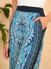 Love & Roses Blue Paisley Printed Belted Wide Leg Trousers - Image 4 of 4
