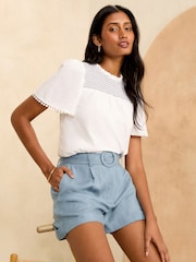 Love & Roses Navy Blue TENCEL™ Belted Shorts - Image 1 of 4