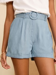 Love & Roses Navy Blue TENCEL™ Belted Shorts - Image 2 of 4
