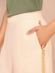 Love & Roses Cream Petite Lightweight Side Trim Wide Leg Trousers - Image 2 of 4