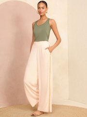 Love & Roses Cream Petite Lightweight Side Trim Wide Leg Trousers - Image 3 of 4