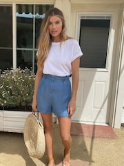 Love & Roses Navy Blue Tailored Button Shorts - Image 2 of 4