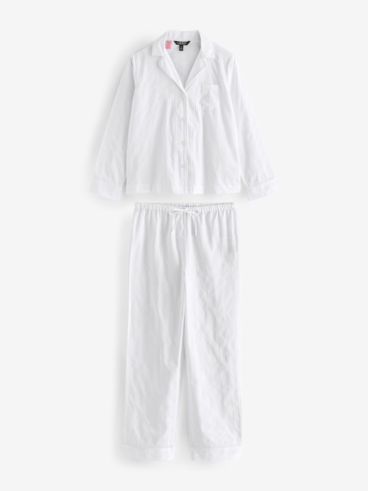 Lauren Ralph Lauren 100% Cotton Shadow Stripe White Pyjamas Set - Image 1 of 3
