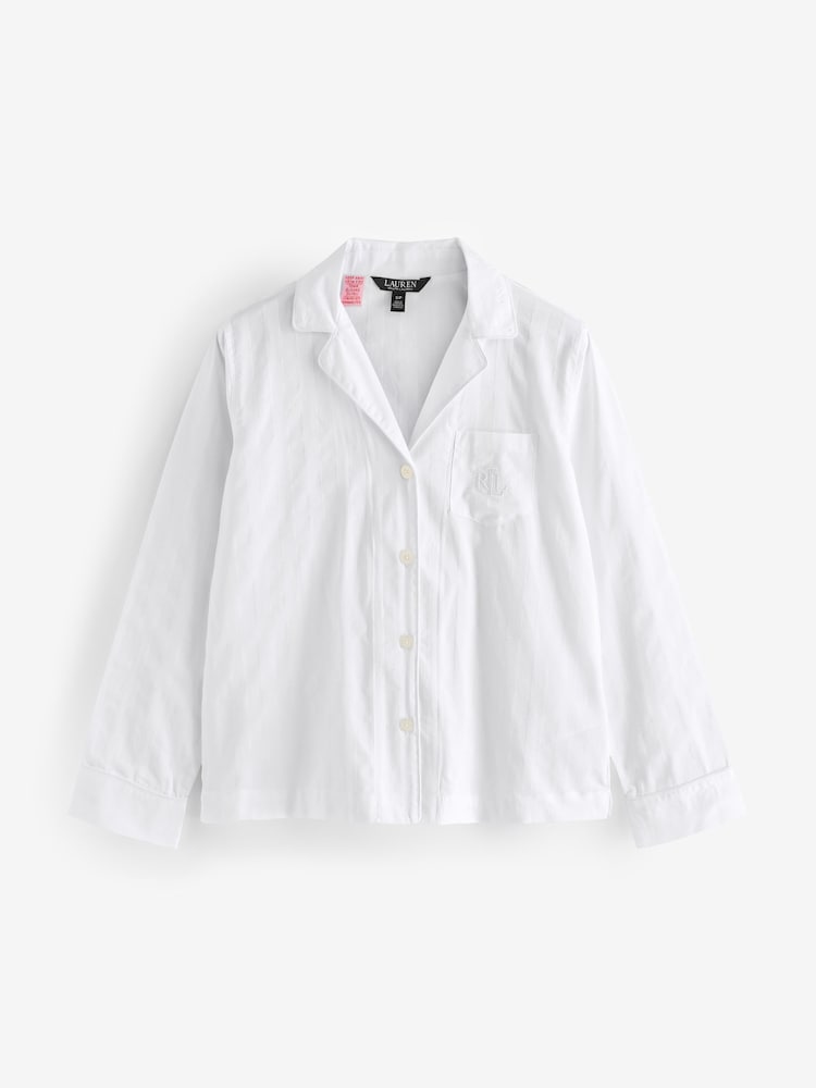 Lauren Ralph Lauren 100% Cotton Shadow Stripe White Pyjamas Set - Image 2 of 3
